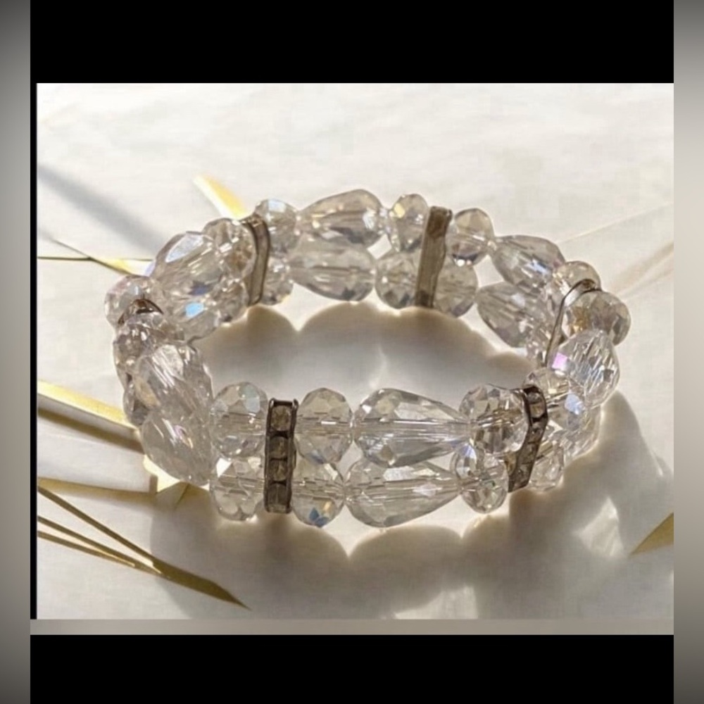 Vintage Crystal Aurora Borealis Rhinestone Bead Bracelet #7304